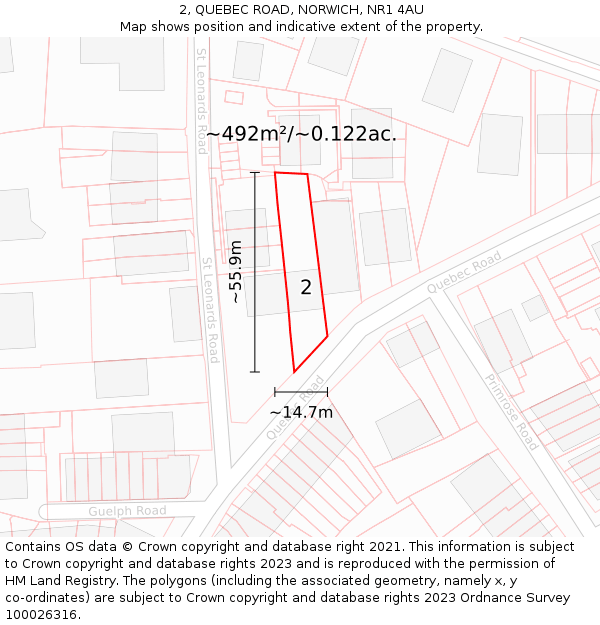 2, QUEBEC ROAD, NORWICH, NR1 4AU: Plot and title map