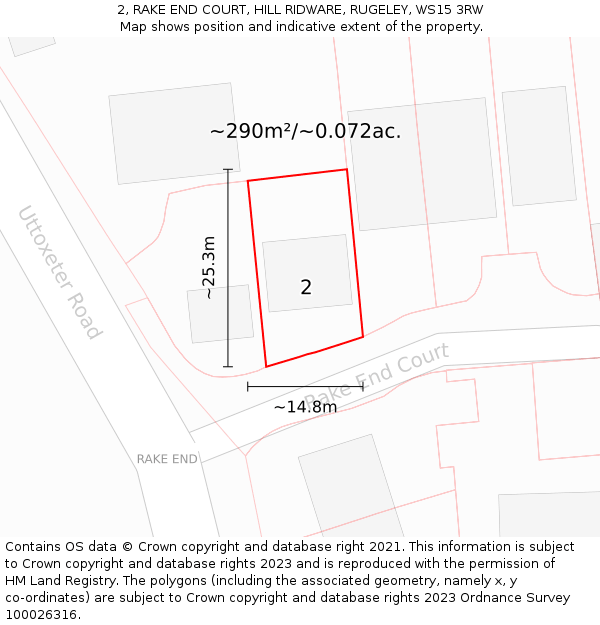 2, RAKE END COURT, HILL RIDWARE, RUGELEY, WS15 3RW: Plot and title map