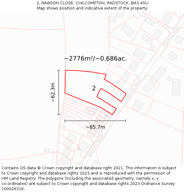 2, RAWSON CLOSE, CHILCOMPTON, RADSTOCK, BA3 4SU: Plot and title map