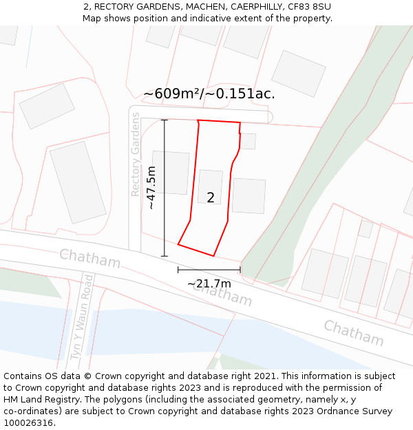 2, RECTORY GARDENS, MACHEN, CAERPHILLY, CF83 8SU: Plot and title map