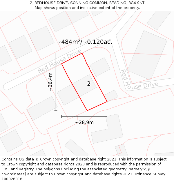 2, REDHOUSE DRIVE, SONNING COMMON, READING, RG4 9NT: Plot and title map