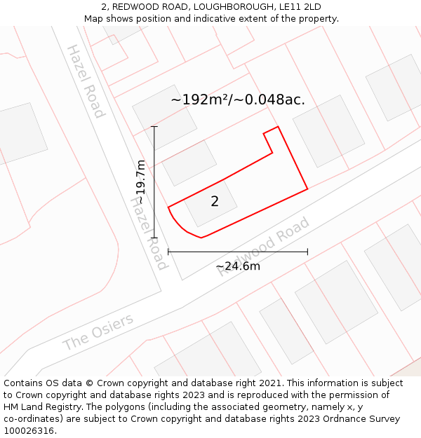 2, REDWOOD ROAD, LOUGHBOROUGH, LE11 2LD: Plot and title map