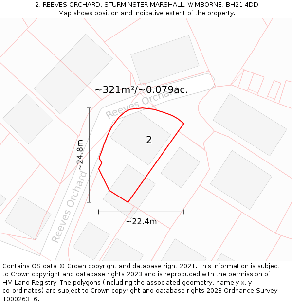 2, REEVES ORCHARD, STURMINSTER MARSHALL, WIMBORNE, BH21 4DD: Plot and title map