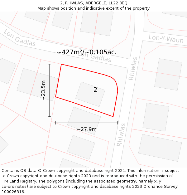 2, RHIWLAS, ABERGELE, LL22 8EQ: Plot and title map