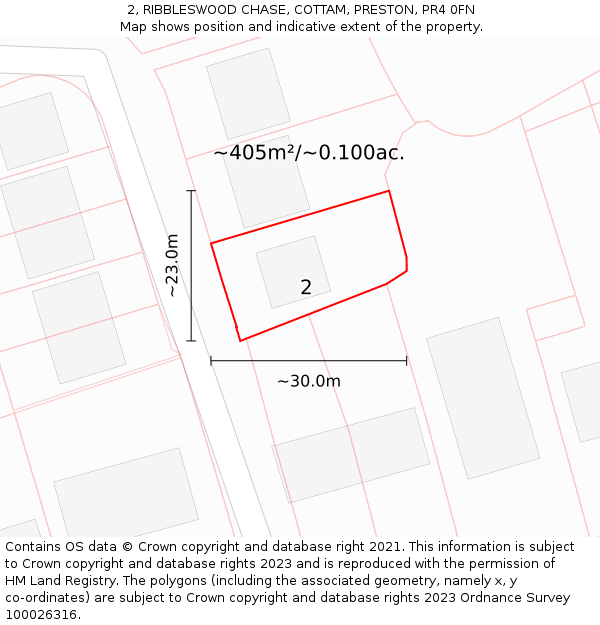 2, RIBBLESWOOD CHASE, COTTAM, PRESTON, PR4 0FN: Plot and title map