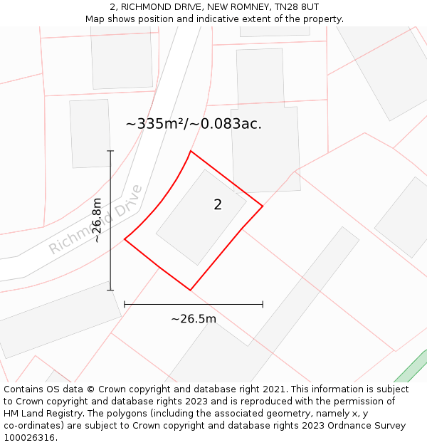 2, RICHMOND DRIVE, NEW ROMNEY, TN28 8UT: Plot and title map