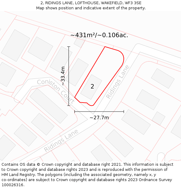 2, RIDINGS LANE, LOFTHOUSE, WAKEFIELD, WF3 3SE: Plot and title map