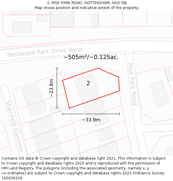 2, RISE PARK ROAD, NOTTINGHAM, NG5 5BJ: Plot and title map