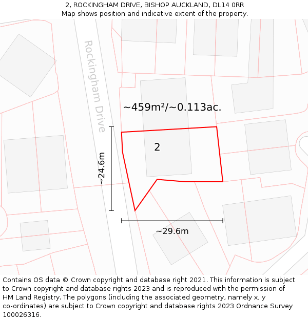 2, ROCKINGHAM DRIVE, BISHOP AUCKLAND, DL14 0RR: Plot and title map