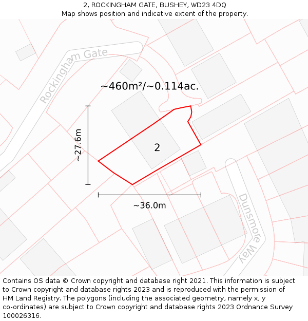 2, ROCKINGHAM GATE, BUSHEY, WD23 4DQ: Plot and title map