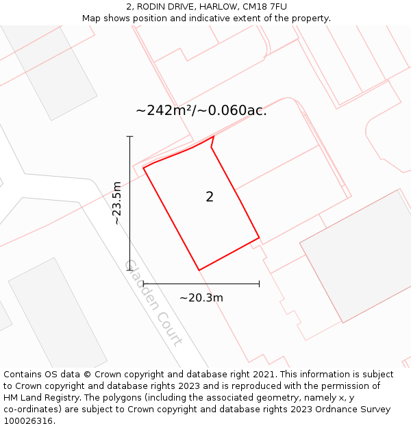 2, RODIN DRIVE, HARLOW, CM18 7FU: Plot and title map