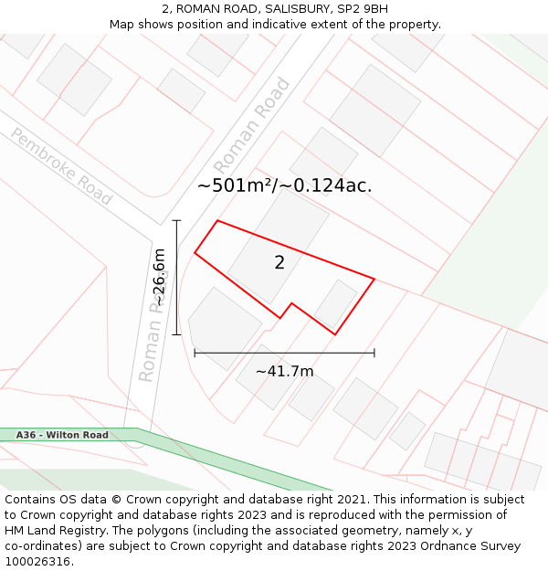 2, ROMAN ROAD, SALISBURY, SP2 9BH: Plot and title map