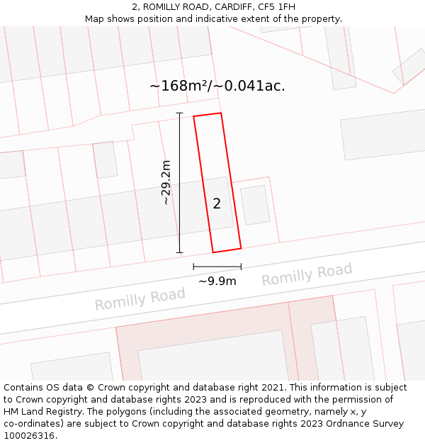 2, ROMILLY ROAD, CARDIFF, CF5 1FH: Plot and title map