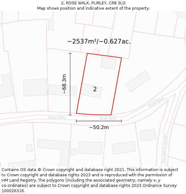 2, ROSE WALK, PURLEY, CR8 3LG: Plot and title map