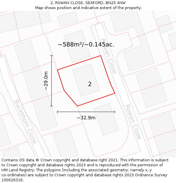 2, ROWAN CLOSE, SEAFORD, BN25 4NW: Plot and title map