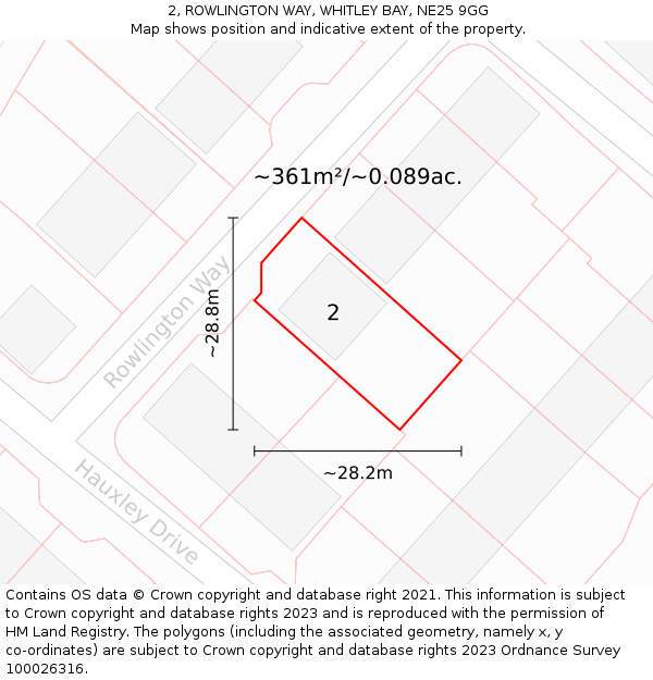 2, ROWLINGTON WAY, WHITLEY BAY, NE25 9GG: Plot and title map