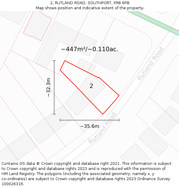 2, RUTLAND ROAD, SOUTHPORT, PR8 6PB: Plot and title map