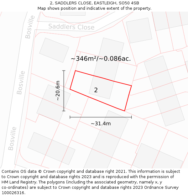 2, SADDLERS CLOSE, EASTLEIGH, SO50 4SB: Plot and title map