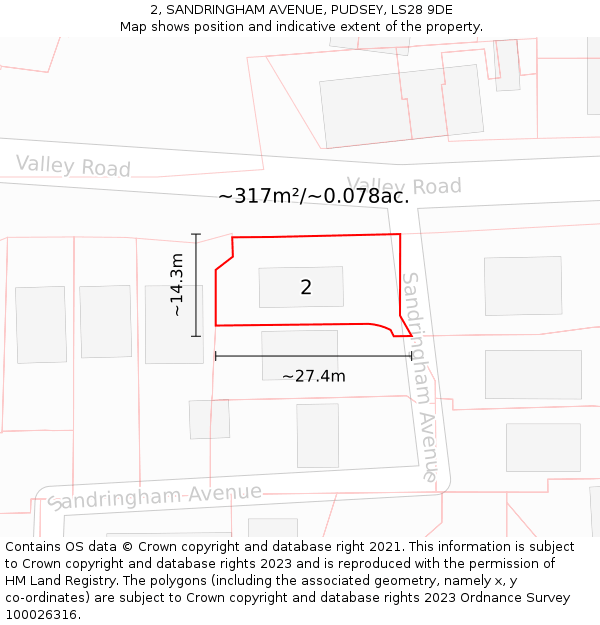 2, SANDRINGHAM AVENUE, PUDSEY, LS28 9DE: Plot and title map