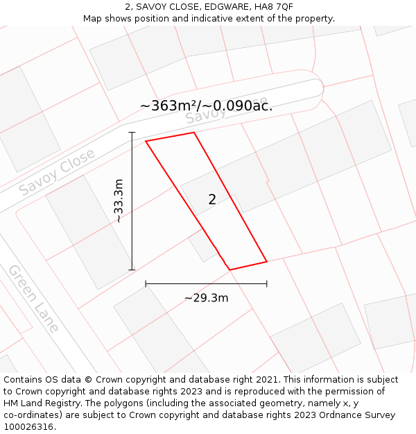 2, SAVOY CLOSE, EDGWARE, HA8 7QF: Plot and title map