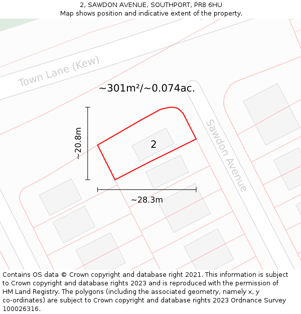 2, SAWDON AVENUE, SOUTHPORT, PR8 6HU: Plot and title map