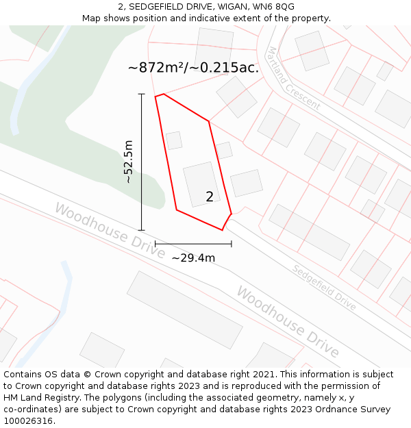 2, SEDGEFIELD DRIVE, WIGAN, WN6 8QG: Plot and title map