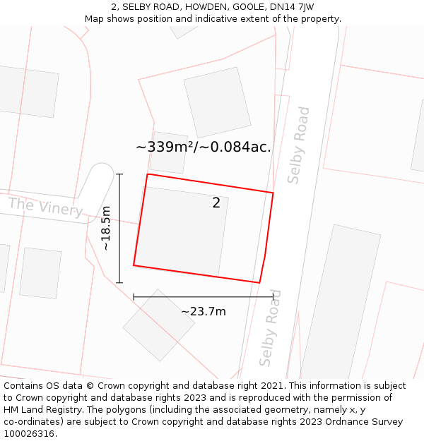 2, SELBY ROAD, HOWDEN, GOOLE, DN14 7JW: Plot and title map