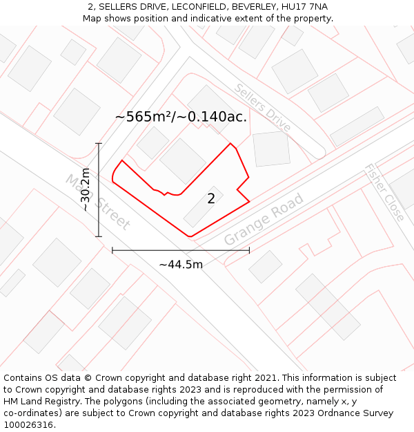 2, SELLERS DRIVE, LECONFIELD, BEVERLEY, HU17 7NA: Plot and title map