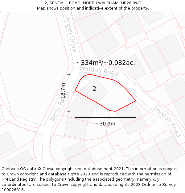 2, SENDALL ROAD, NORTH WALSHAM, NR28 0WD: Plot and title map