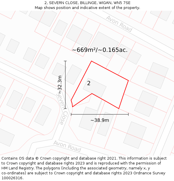 2, SEVERN CLOSE, BILLINGE, WIGAN, WN5 7SE: Plot and title map