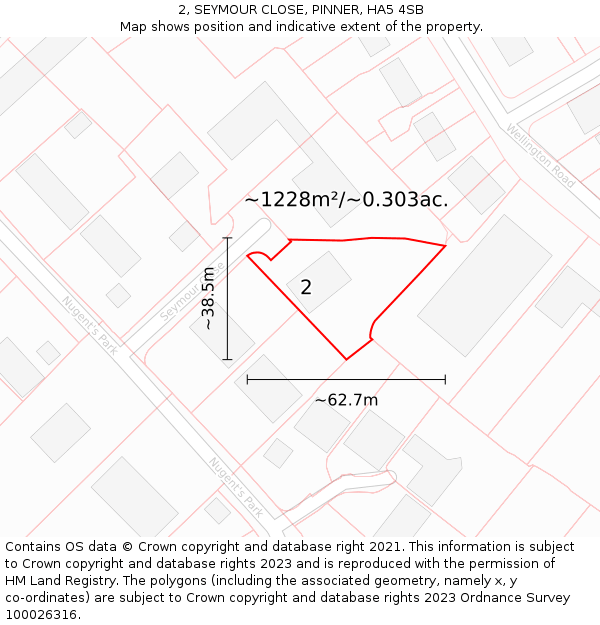 2, SEYMOUR CLOSE, PINNER, HA5 4SB: Plot and title map