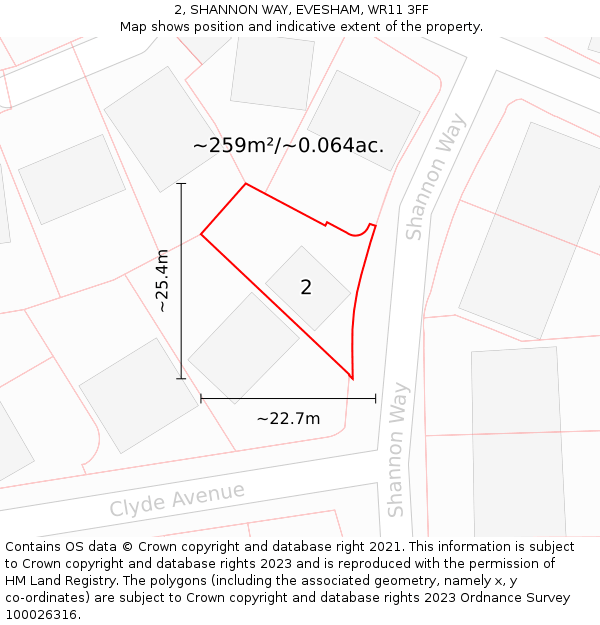 2, SHANNON WAY, EVESHAM, WR11 3FF: Plot and title map