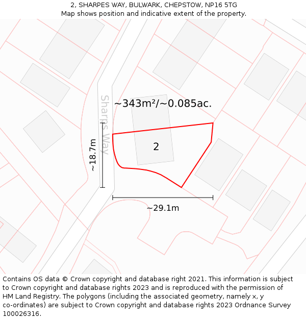 2, SHARPES WAY, BULWARK, CHEPSTOW, NP16 5TG: Plot and title map