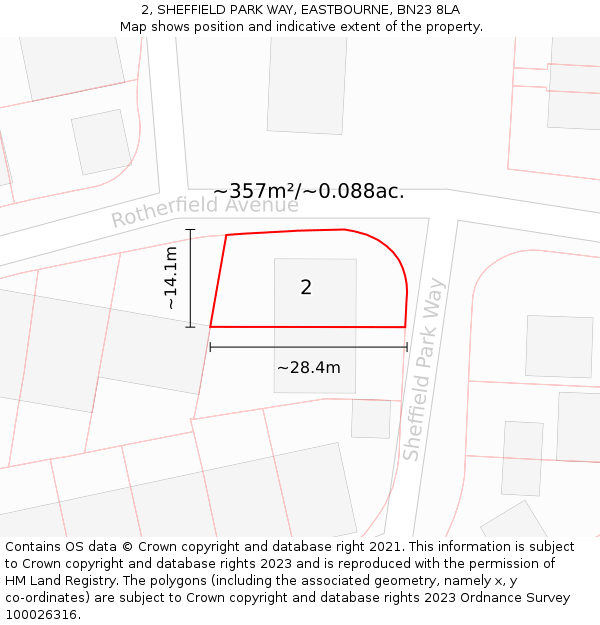 2, SHEFFIELD PARK WAY, EASTBOURNE, BN23 8LA: Plot and title map