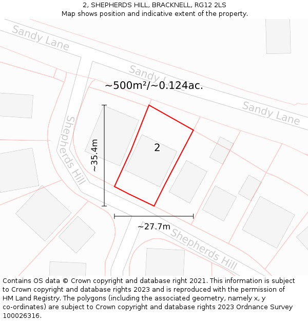 2, SHEPHERDS HILL, BRACKNELL, RG12 2LS: Plot and title map