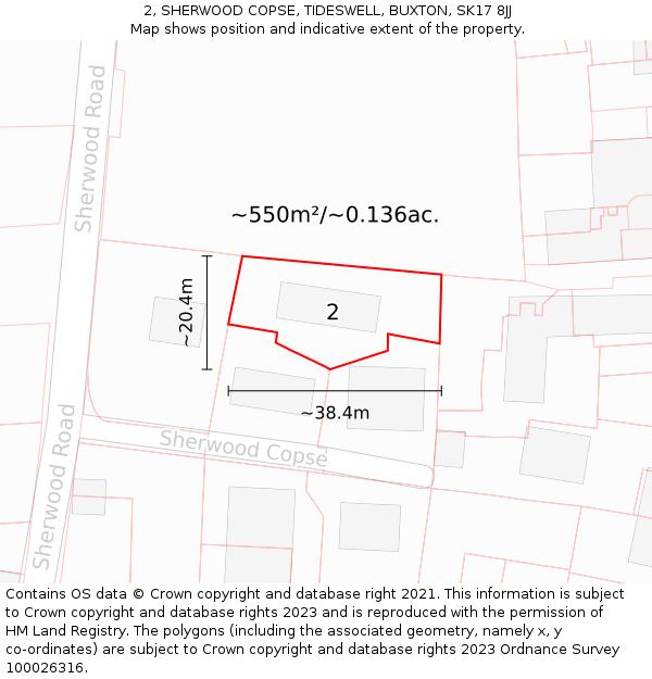 2, SHERWOOD COPSE, TIDESWELL, BUXTON, SK17 8JJ: Plot and title map