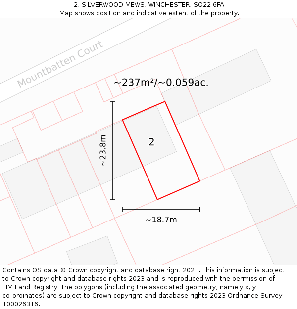 2, SILVERWOOD MEWS, WINCHESTER, SO22 6FA: Plot and title map