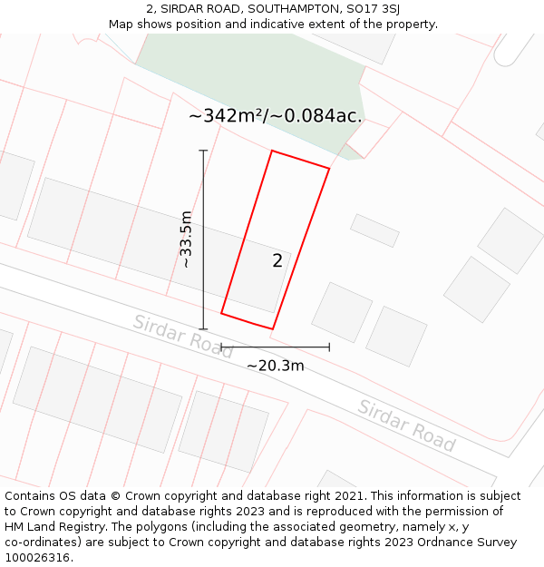 2, SIRDAR ROAD, SOUTHAMPTON, SO17 3SJ: Plot and title map