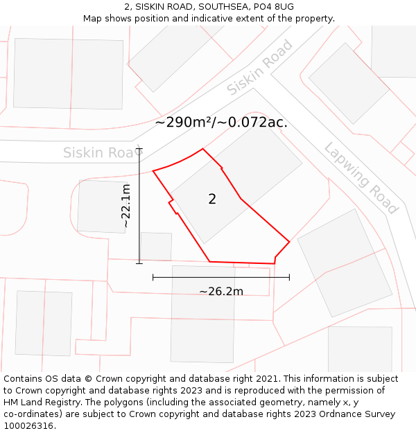 2, SISKIN ROAD, SOUTHSEA, PO4 8UG: Plot and title map