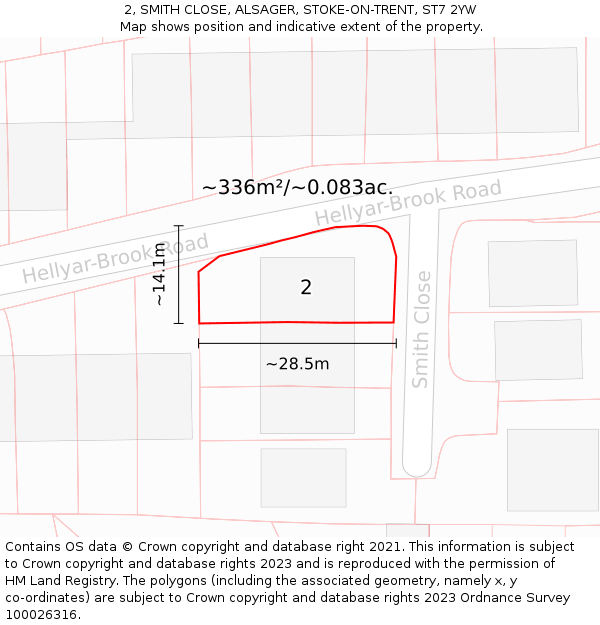 2, SMITH CLOSE, ALSAGER, STOKE-ON-TRENT, ST7 2YW: Plot and title map