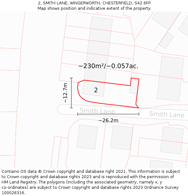 2, SMITH LANE, WINGERWORTH, CHESTERFIELD, S42 6FP: Plot and title map