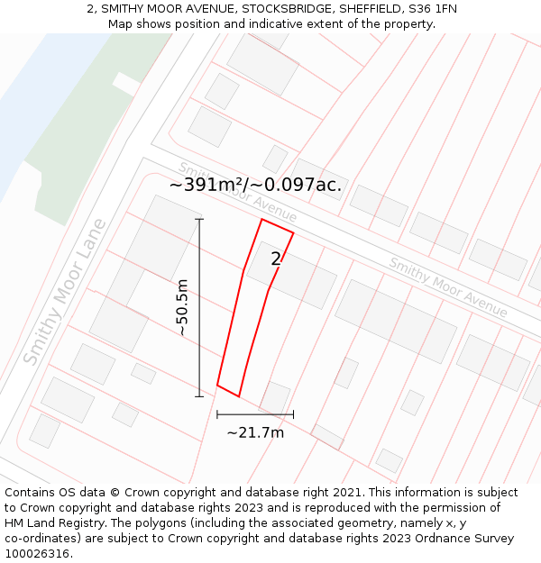 2, SMITHY MOOR AVENUE, STOCKSBRIDGE, SHEFFIELD, S36 1FN: Plot and title map