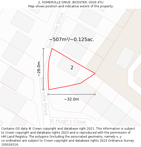 2, SOMERVILLE DRIVE, BICESTER, OX26 4TU: Plot and title map