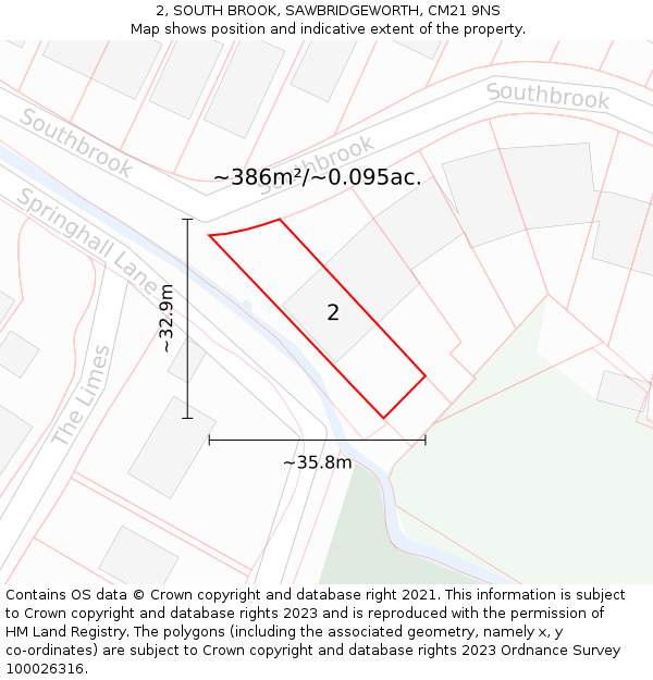 2, SOUTH BROOK, SAWBRIDGEWORTH, CM21 9NS: Plot and title map