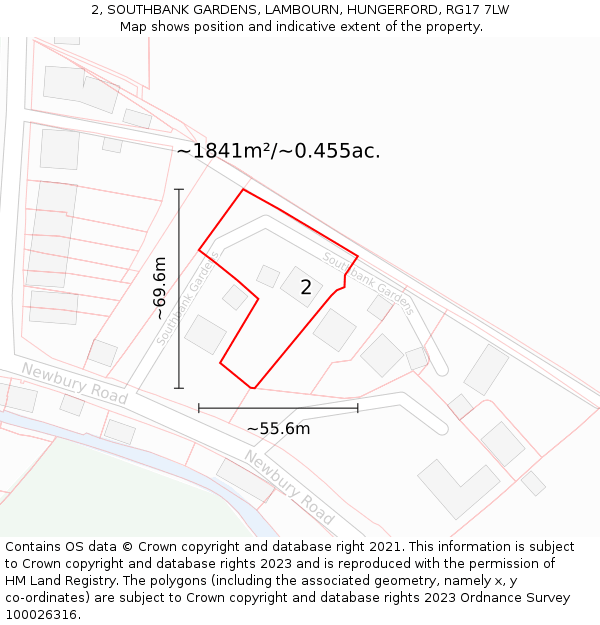 2, SOUTHBANK GARDENS, LAMBOURN, HUNGERFORD, RG17 7LW: Plot and title map