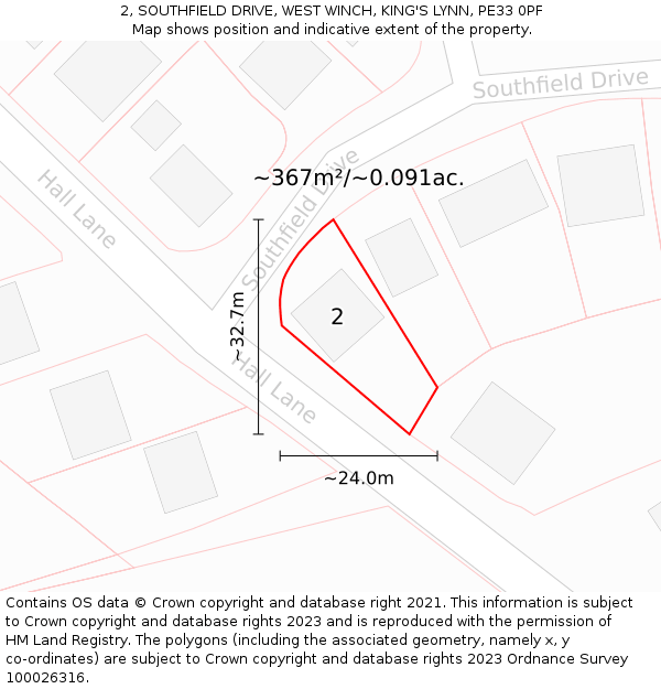 2, SOUTHFIELD DRIVE, WEST WINCH, KING'S LYNN, PE33 0PF: Plot and title map