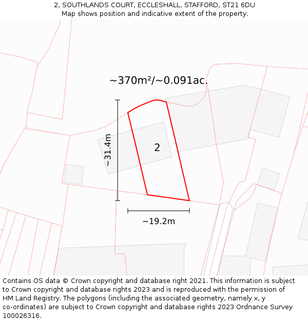 2, SOUTHLANDS COURT, ECCLESHALL, STAFFORD, ST21 6DU: Plot and title map