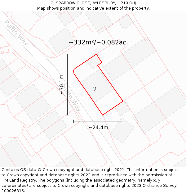 2, SPARROW CLOSE, AYLESBURY, HP19 0UJ: Plot and title map