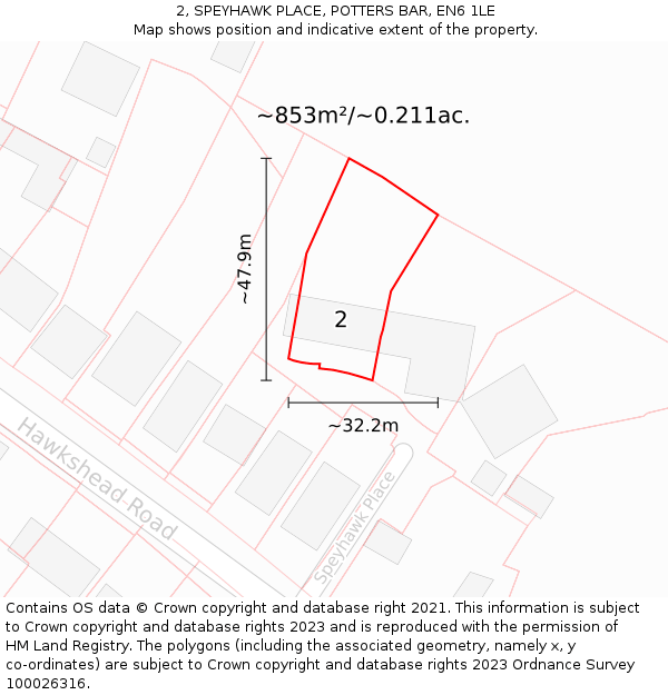 2, SPEYHAWK PLACE, POTTERS BAR, EN6 1LE: Plot and title map