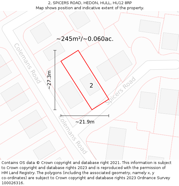 2, SPICERS ROAD, HEDON, HULL, HU12 8RP: Plot and title map